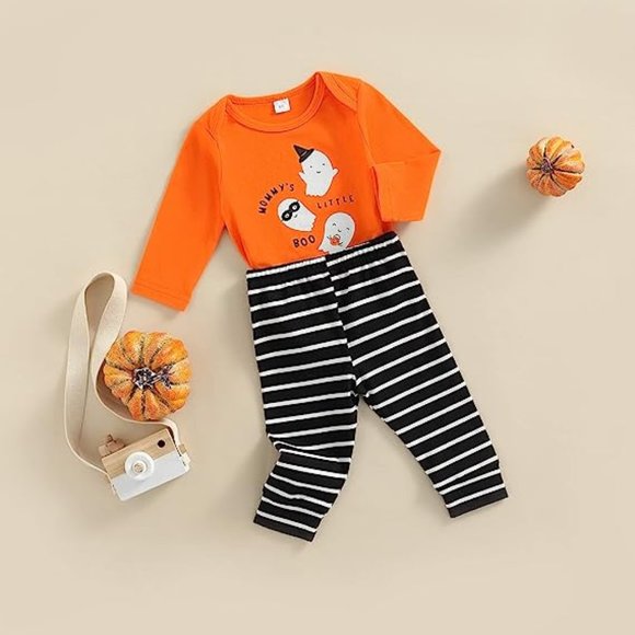Carter's Other - Just one you - Halloween Outfits Orange Long Sleeve Romper Boo Stripe Long Pants